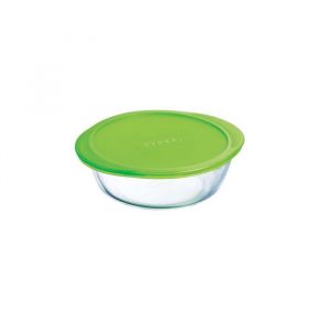 Vigor White Square Polyethylene Food Storage Container and Green Lid Set -  6/Pack